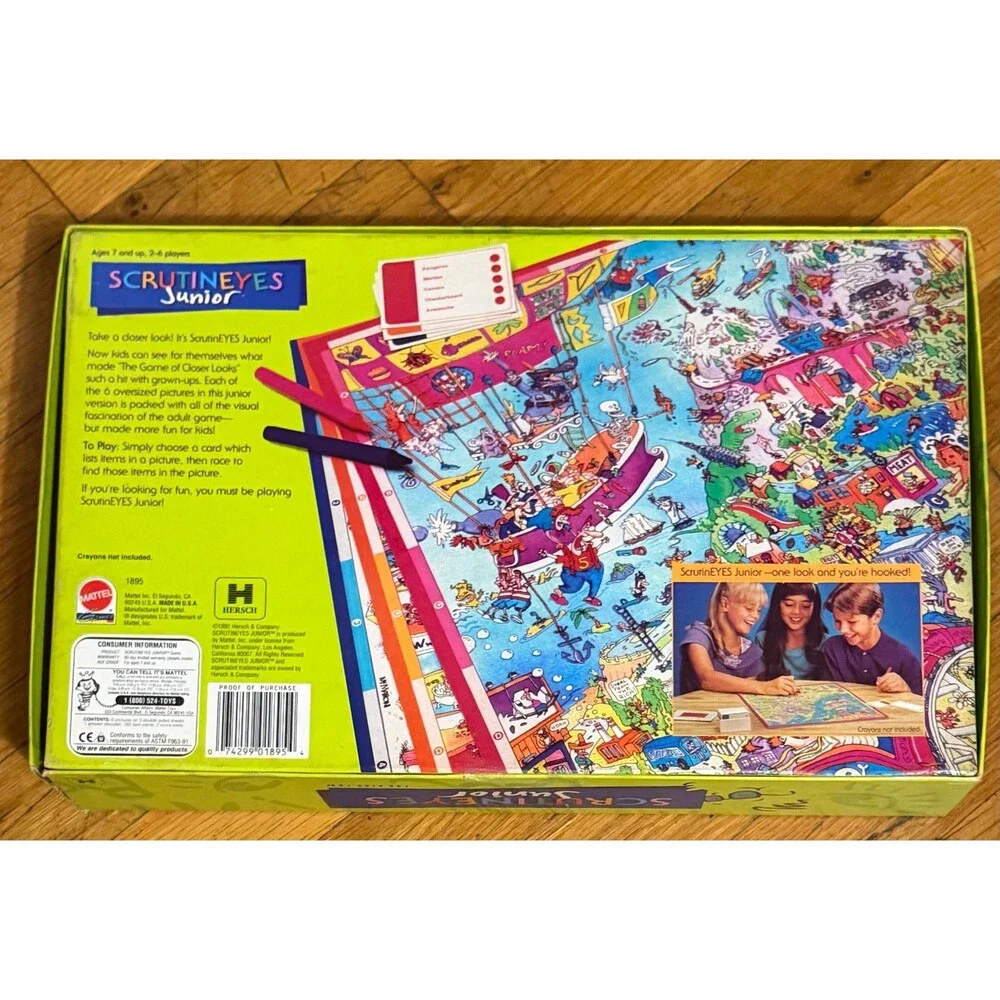 Vintage ScrutinEyes Junior Board Game Mattel Hersch 1990s Search and Find Kids G